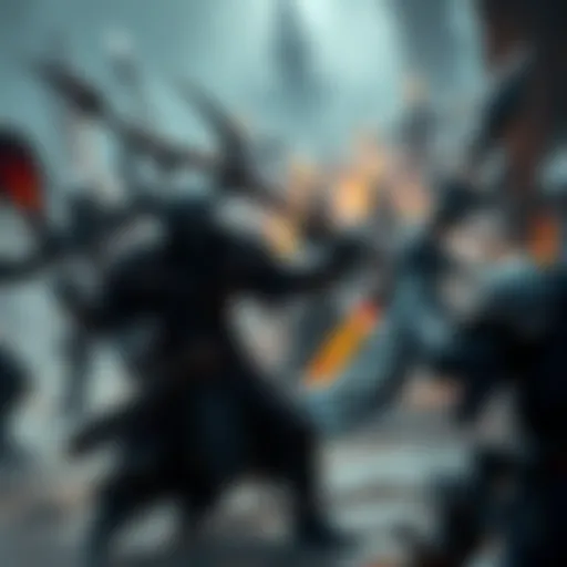 Zentarim warriors face off against Drow fighters in a tense battle scene in Mantol-Derith, with hints of Duergar and deep gnomes in the background preparing for conflict.